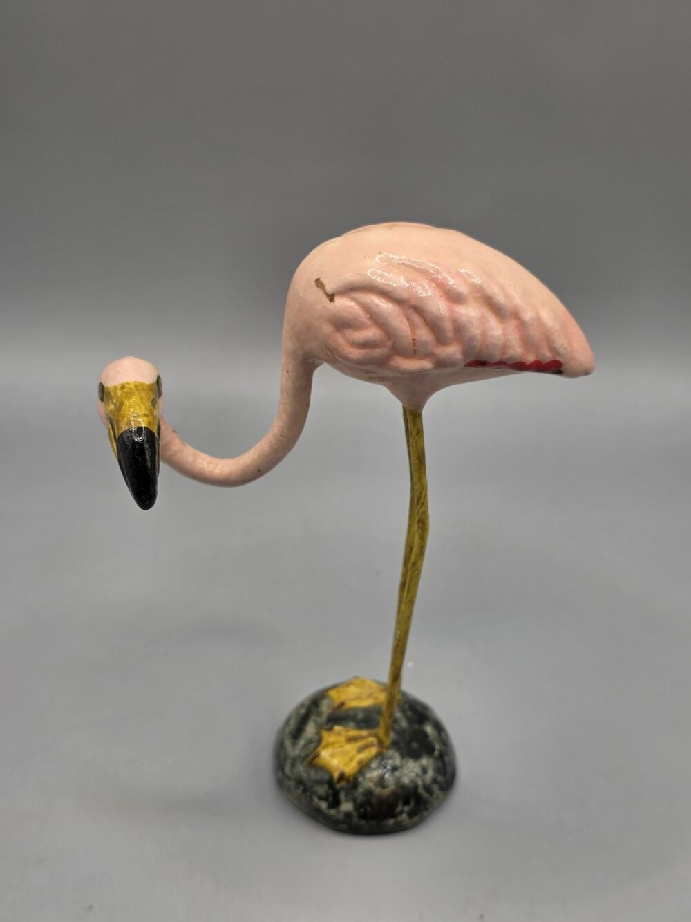 Vintage Paper Mache Pink Flamingo Figurine Wire Legs Mexico Folk Art Tropical...